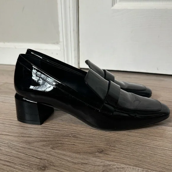 Stuart Weitzman Wylie 45 Block Black Patent Finish Loafers